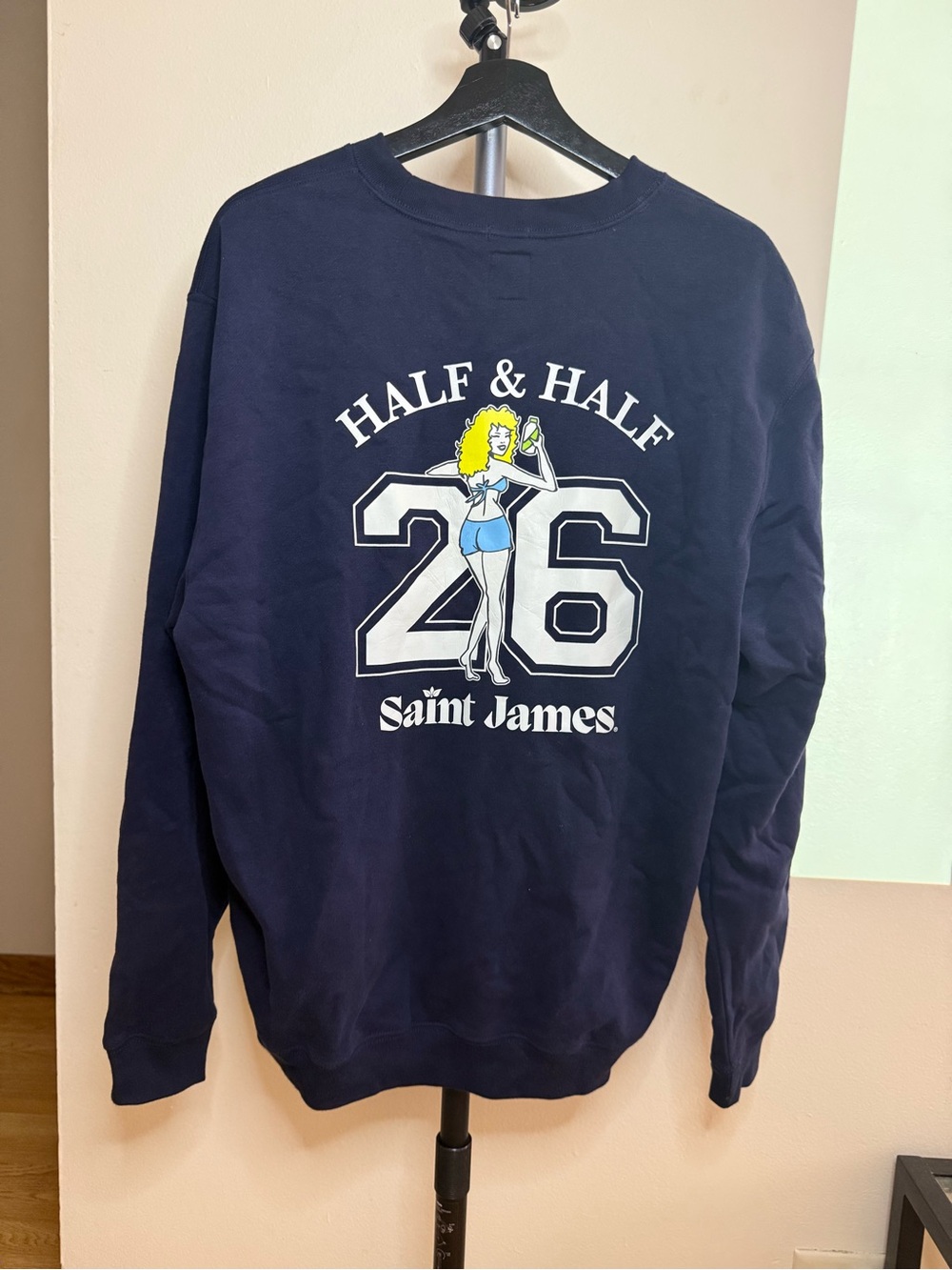 Saint James Navy Crewneck Sweatshirt with 'Half & Half 26' Graphic